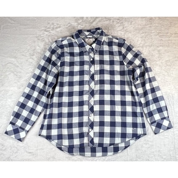 Vineyard Vines Plaid Button Down Shirt Womens 16 Blue White Relaxed L/S Preppy - Picture 1 of 7